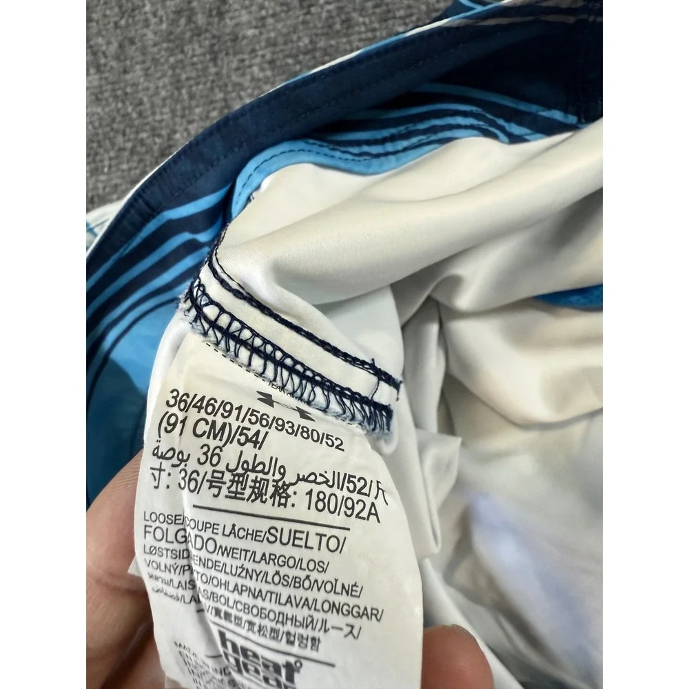 Under Armour HeatGear Board Shorts Size 36 Blue White Striped Swim EUC